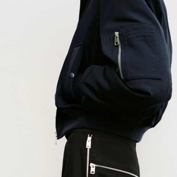 BLOGGER'S FAVE! Zara Short Bomber Jacket Navy Blue NWT - Picture 7 of 10